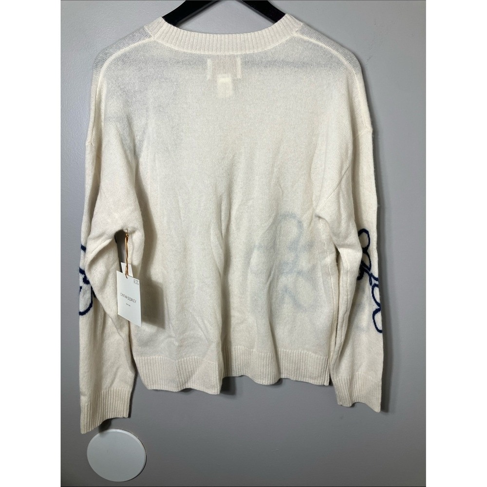 NWT 100% 2-Ply Cashmere Cynthia Rowley Cream Sweater Navy Floral Size XL - Picture 6 of 7